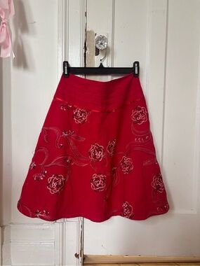 Red Floral A-Line Skirt